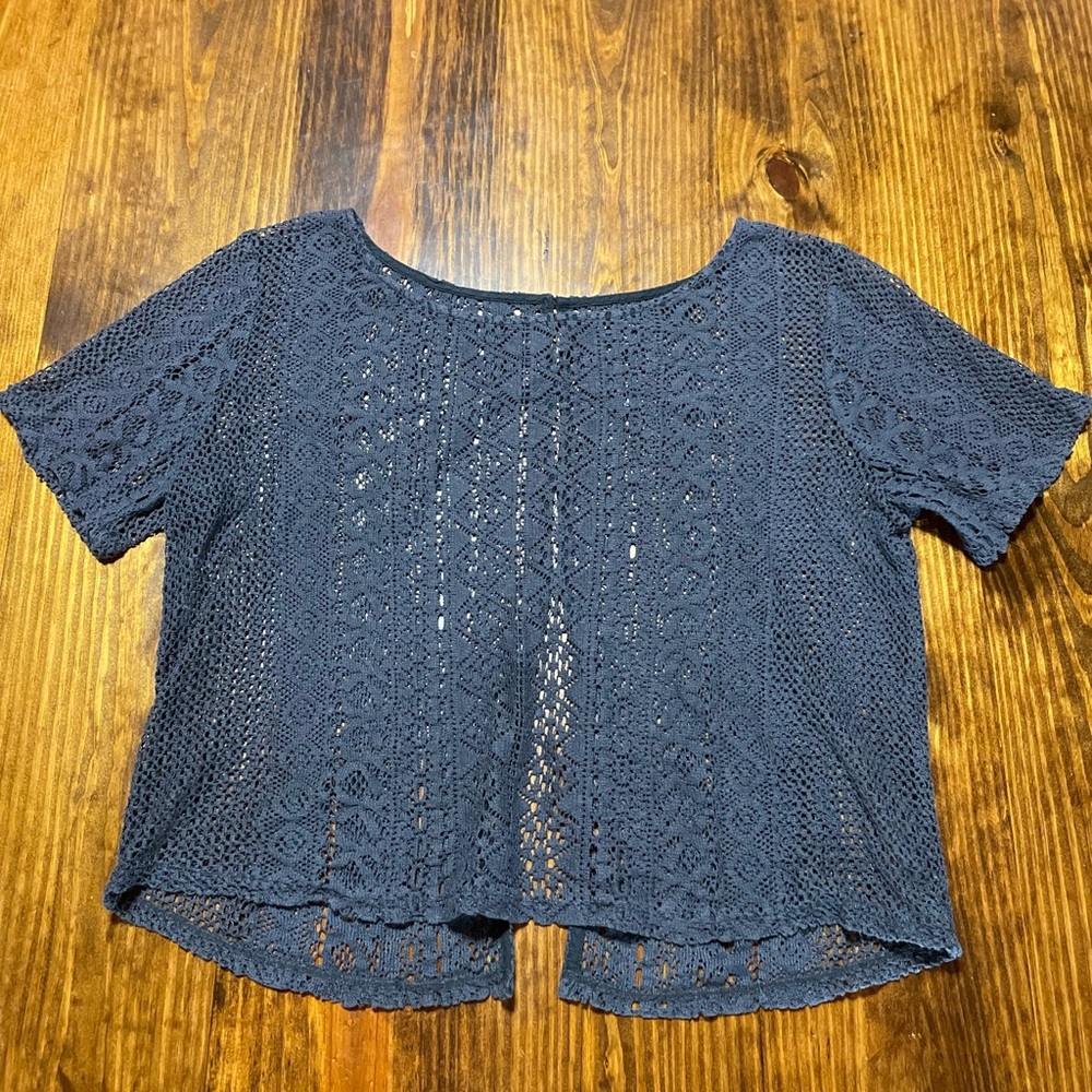 AEO Button Back Smoke Lace Top